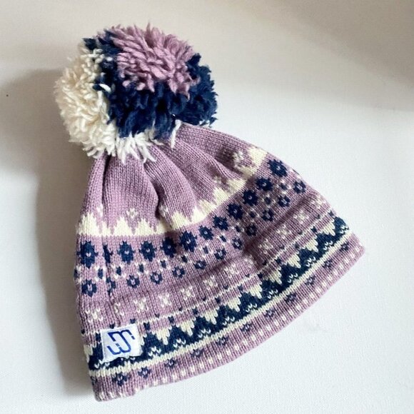 Murray  Merkley Purple Blue Pom Pom Accent Pure Virgin Wool Handmade Hat - Picture 1 of 7